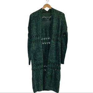ALY DALY Green Wool Blend Open Knit Long Cardigan Sz S/M